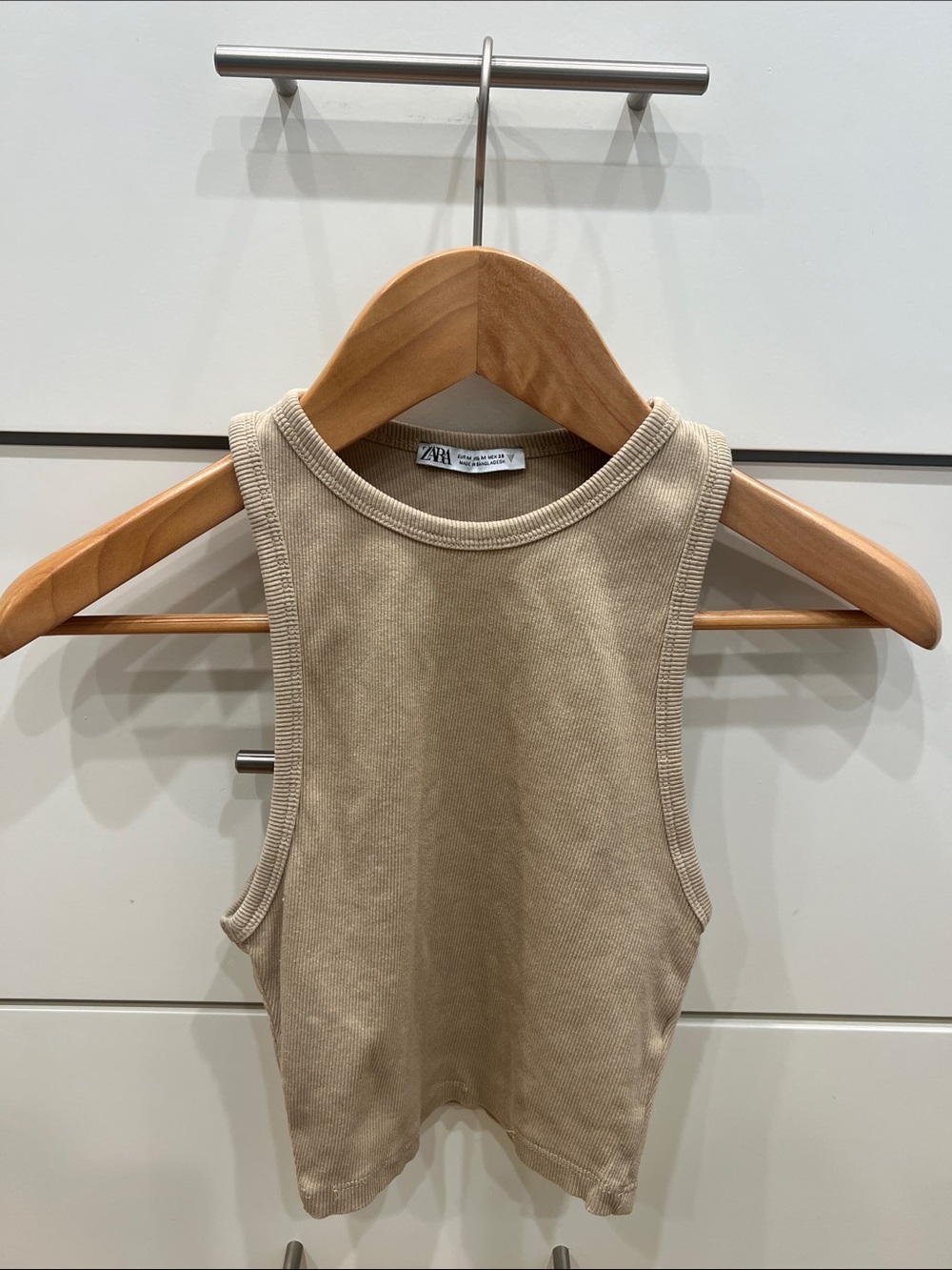 Zara Sleeveless Ribbed Tank Top - Beige